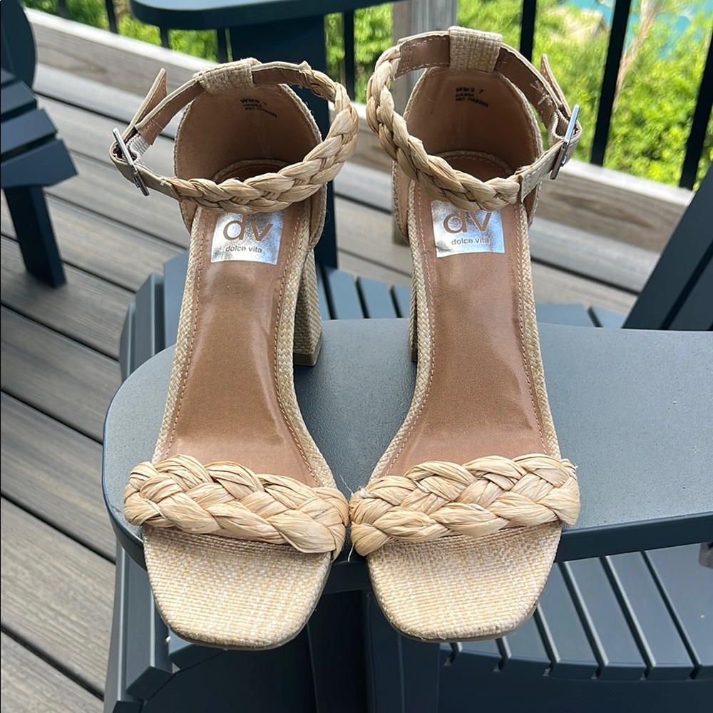 DV by Dolce Vita Tan Heels with Block Heel and Ankle Strap